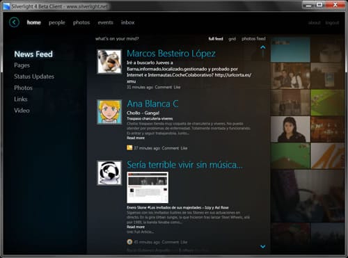 Microsoft Silverlight, cliente de escritorio para Facebook