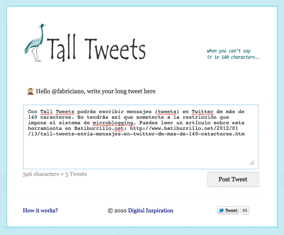 Envía mensajes en Twitter de más de 140 caracteres Envía mensajes en Twitter de más de 140 caracteres