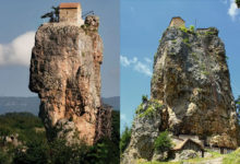 Ermita en la cima de un tapón volcánico