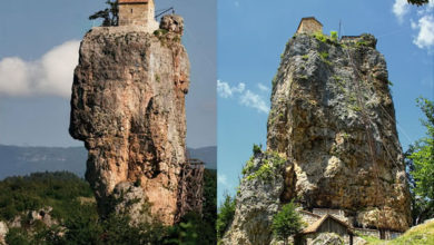 Ermita en la cima de un tapón volcánico