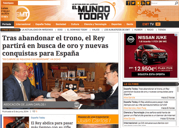 Noticias ficticias con humor en El Mundo Today