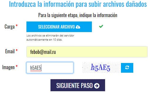 Información archivos dañados