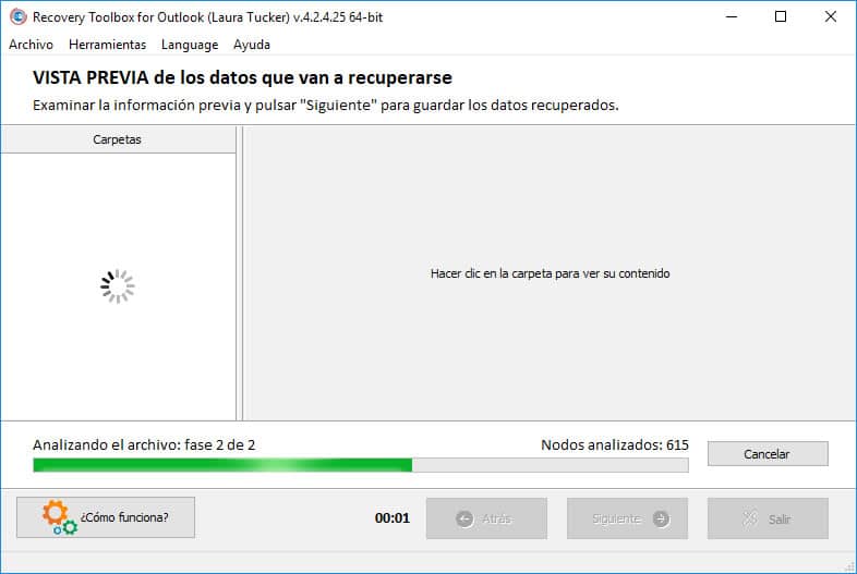 Vista previa de los datos que van a recuperarse