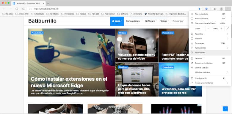 Extensiones en Microsoft Edge