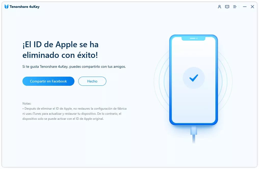 El ID de Apple se ha eliminado con éxito