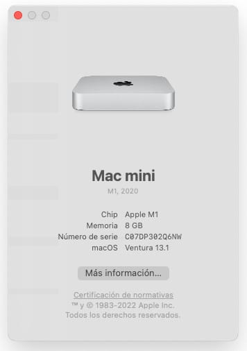 Acerca de este Mac en M1