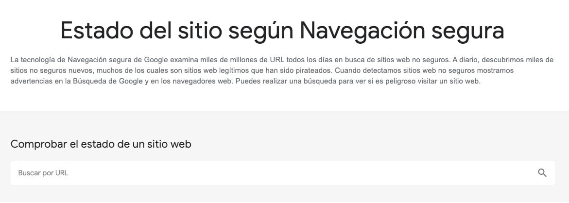 Estado del sitio según Navegación segura