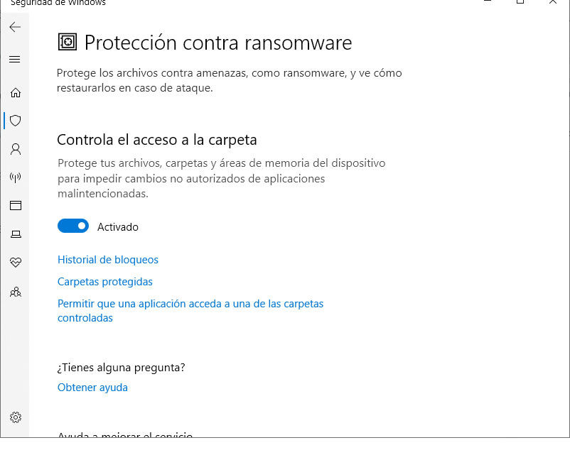 Activar protección contra ransomware