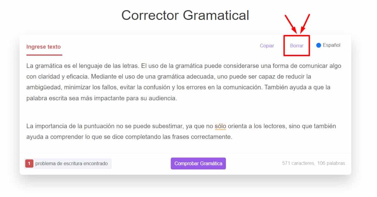 Corrector gramatical Borrar