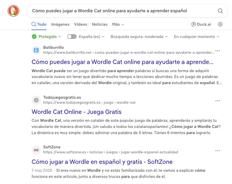 Resultados de búsqueda en DuckDuckGo